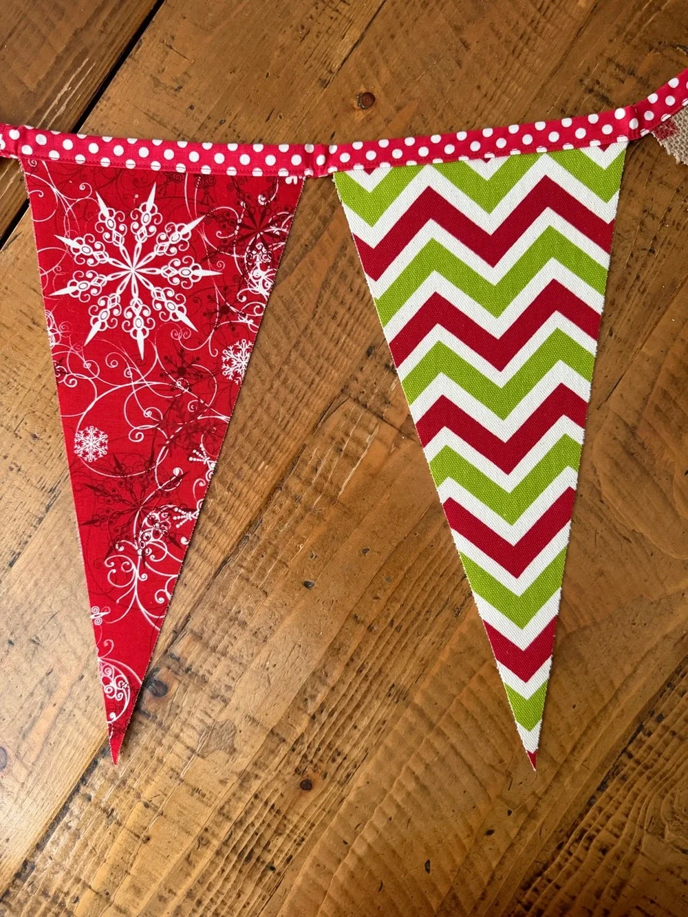 Red & Green Christmas Holiday Fabric Pennant Garland